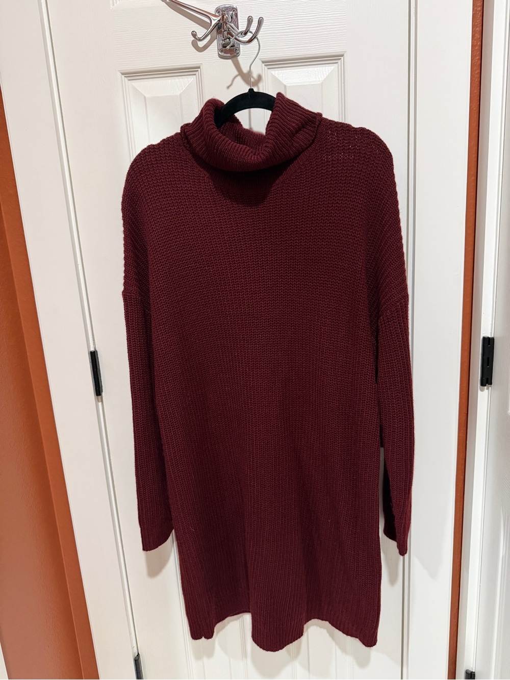 Missguided Burgundy Turtleneck Knit Sweater Dress